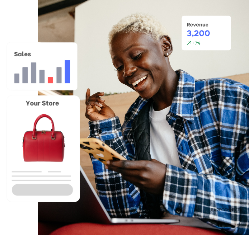 Business lady happy with Bareconnect mobile app